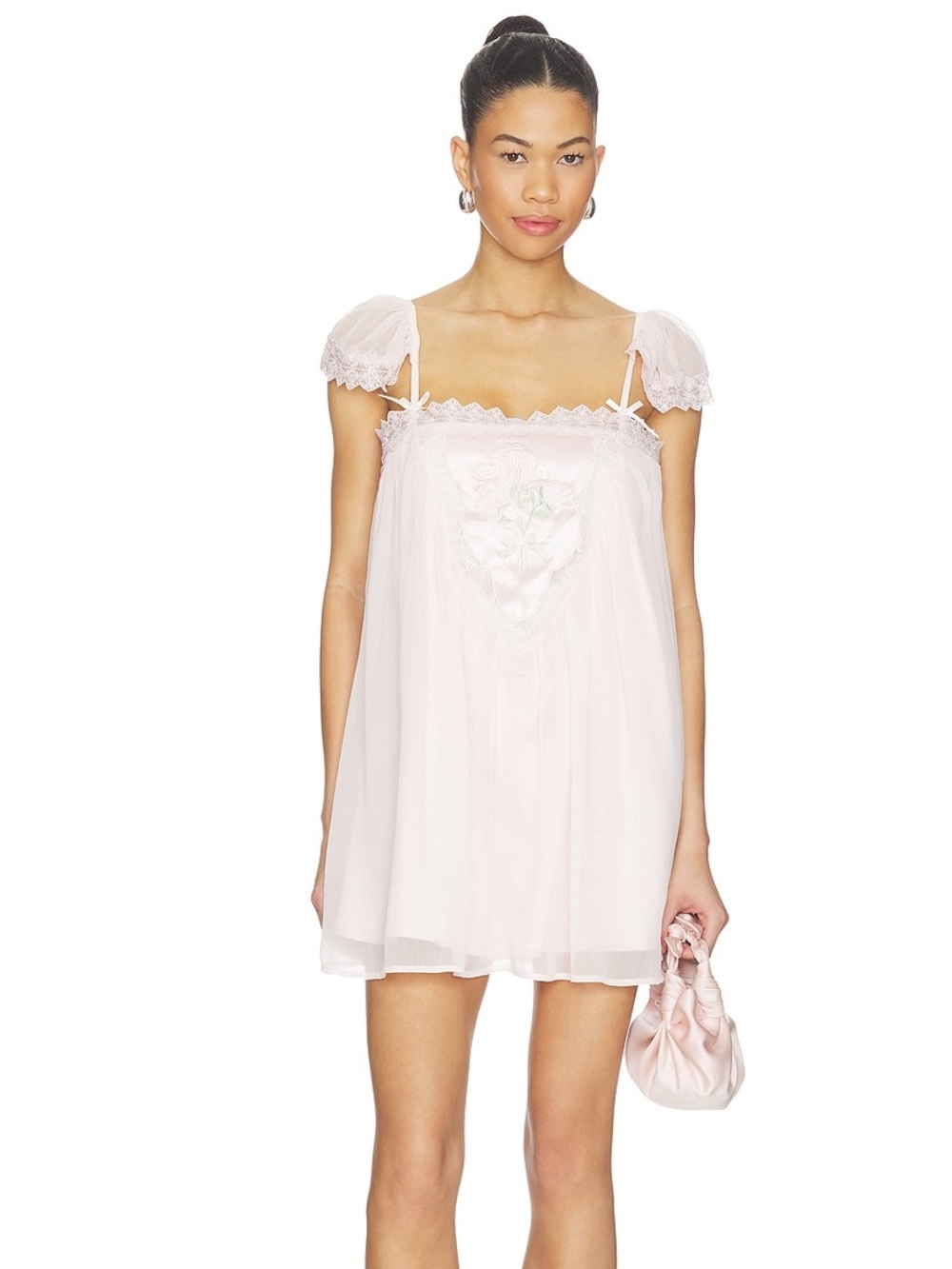 For Love & Lemons Rae Rose Blush Pink Embroidered Mini Dress